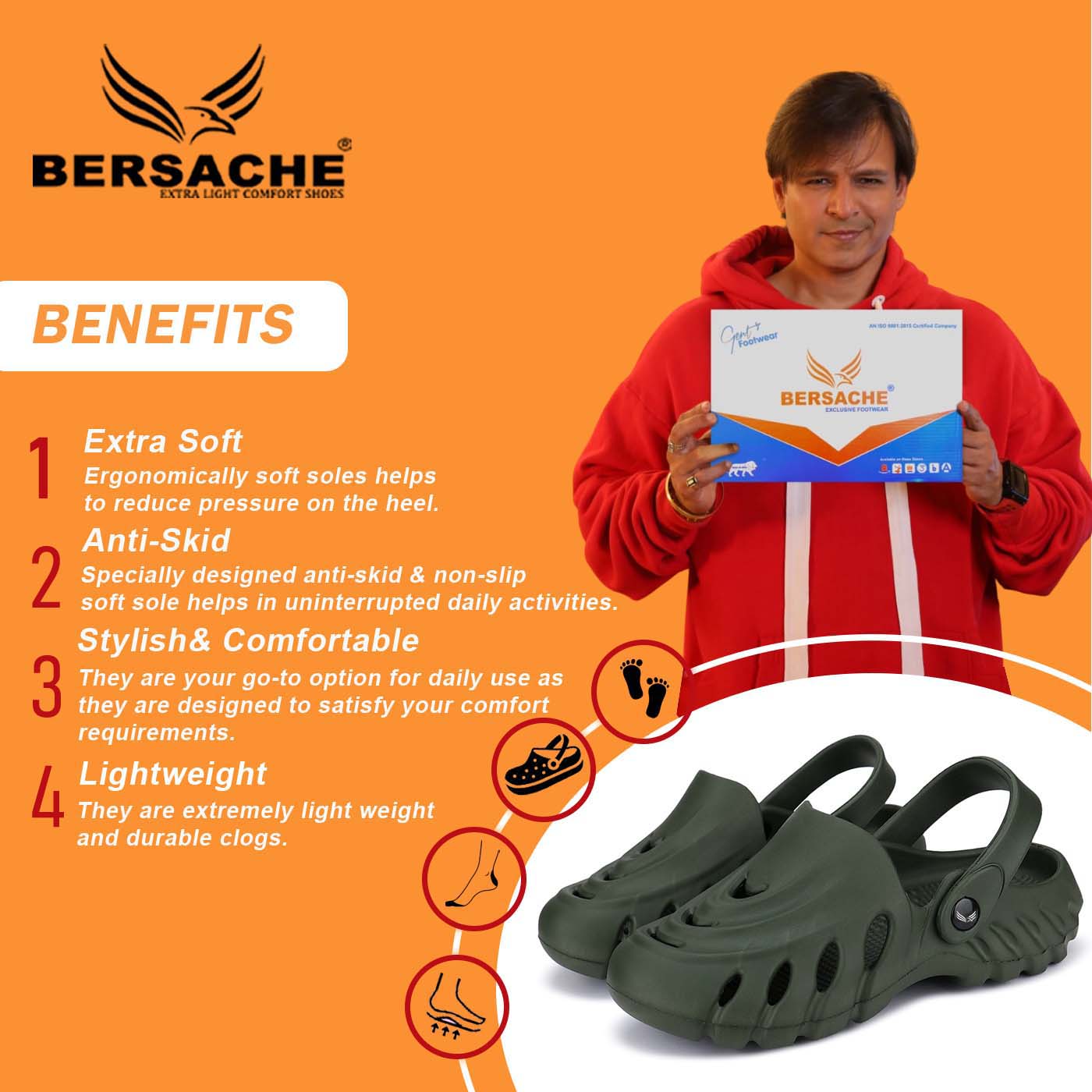 Bersache Extra Soft Classic Casual with  Regular wear with Ultra Soft & Flexibility Technology clog for Men's & Boy's Green-6009