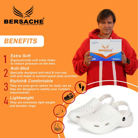 Bersache Extra Soft Classic Casual with  Regular wear with Ultra Soft & Flexibility Technology Clogs for Men's & Boy's White-6010