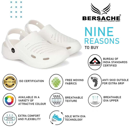 Bersache Extra Soft Classic Casual with  Regular wear with Ultra Soft & Flexibility Technology Clogs for Men's & Boy's White-6010