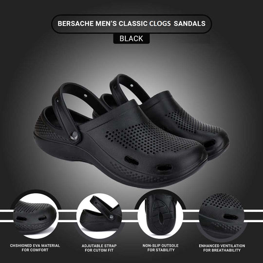 Bersache Extra Soft Classic Casual with Back Strap Regular wear with Ultra Soft & Flexibility Technology Flip-Flop for Men's/ Boy's Black-6011