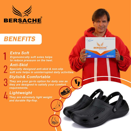 Bersache Extra Soft Classic Casual with Back Strap Regular wear with Ultra Soft & Flexibility Technology Flip-Flop for Men's/ Boy's Black-6011