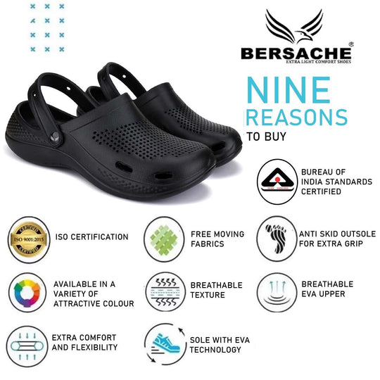 Bersache Extra Soft Classic Casual with Back Strap Regular wear with Ultra Soft & Flexibility Technology Flip-Flop for Men's/ Boy's Black-6011