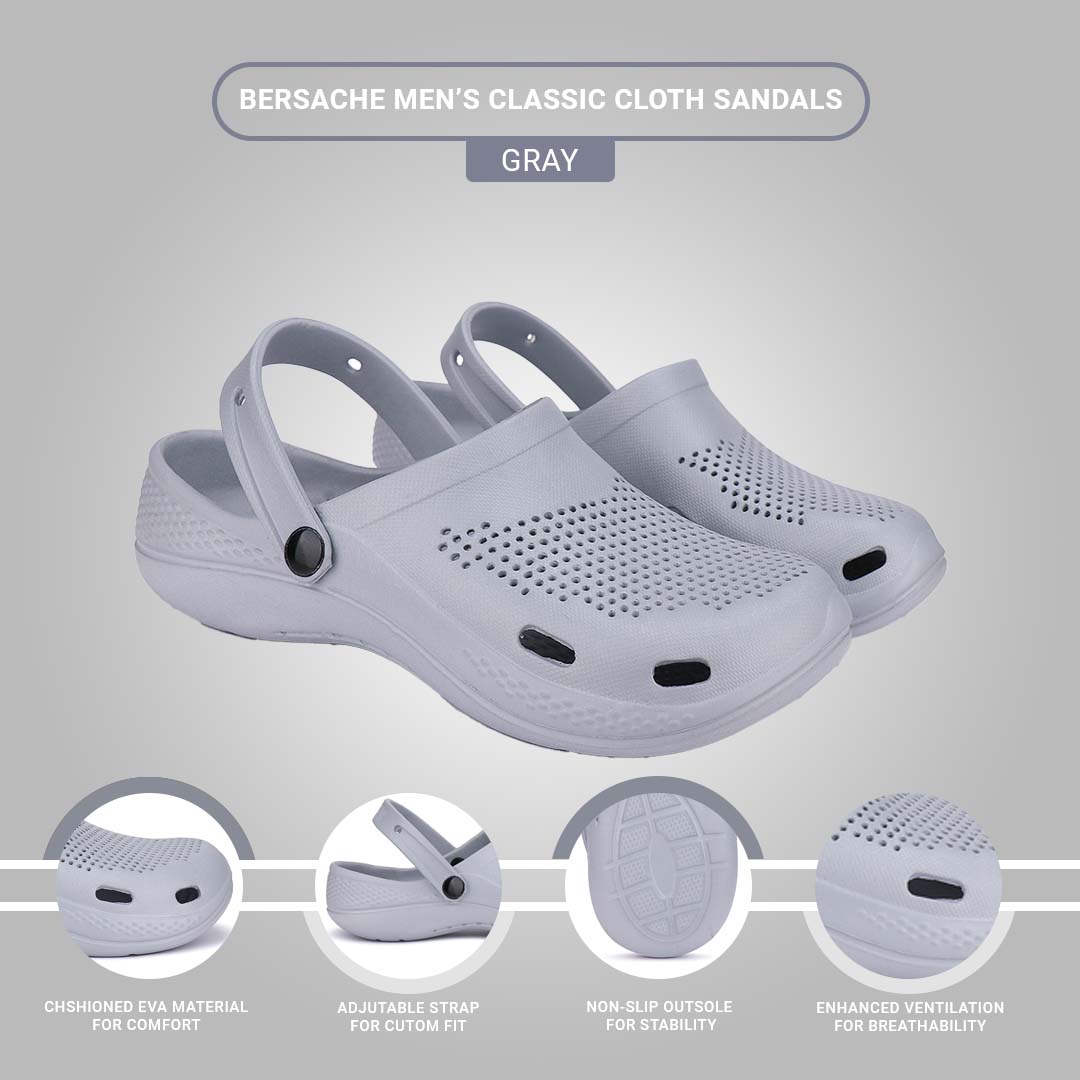 Bersache Extra Soft Classic Casual with  Regular wear with Ultra Soft & Flexibility Technology Clogs for Men's & Boy's- 6012- Grey