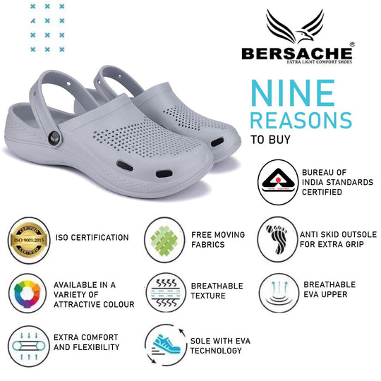 Bersache Extra Soft Classic Casual with  Regular wear with Ultra Soft & Flexibility Technology Clogs for Men's & Boy's Grey-6012