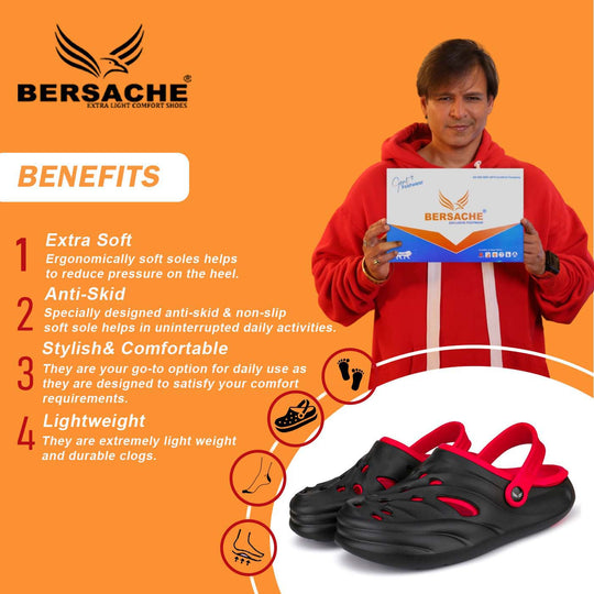 Bersache Extra Soft Classic Casual with  Regular wear with Ultra Soft & Flexibility Technology Clogs for Men's & Boy's (Red-6029)