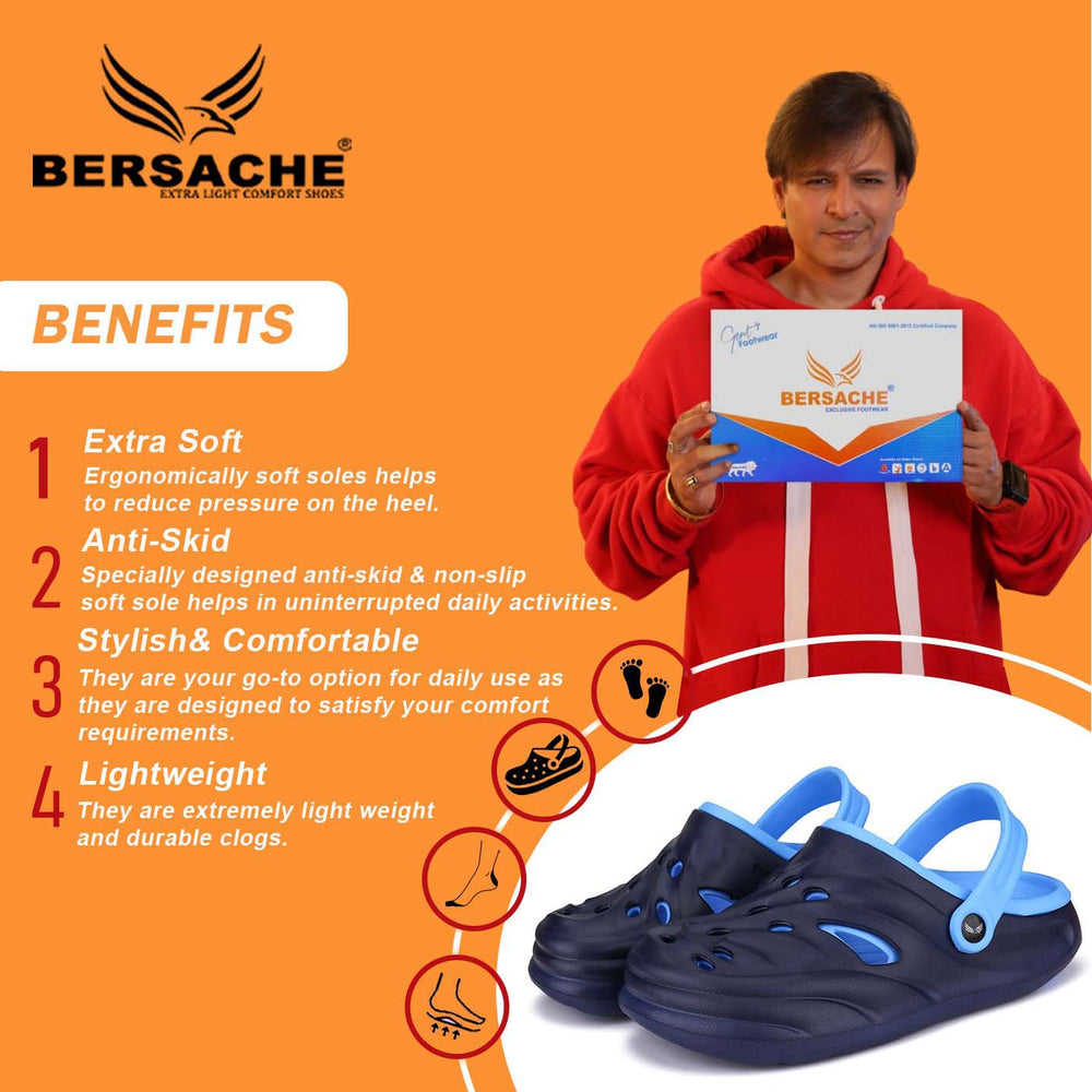 Bersache Extra Soft Classic Casual with  Regular wear with Ultra Soft & Flexibility Technology Clogs for Men's & Boy's -Navy-6031