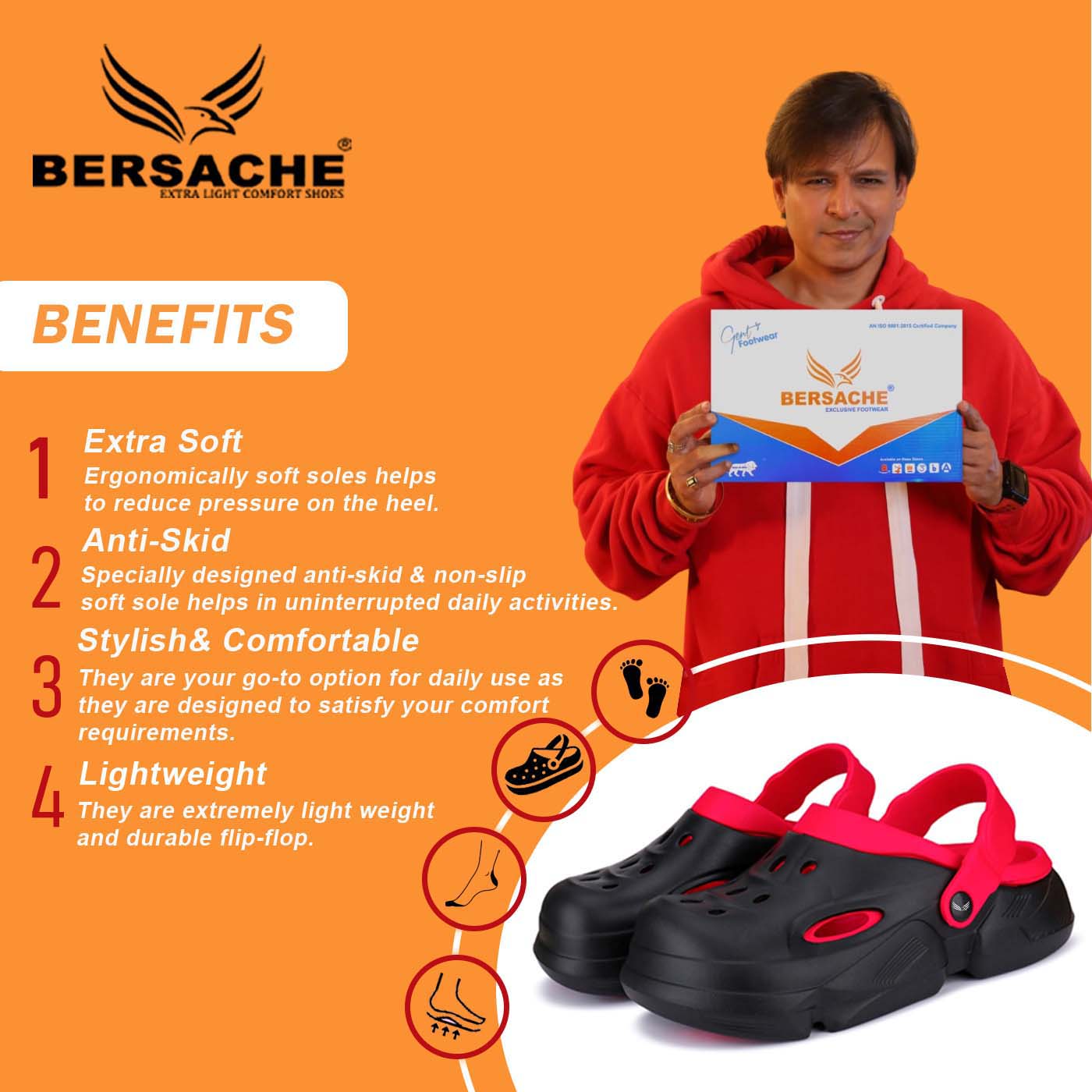 Bersache Extra Soft Classic Casual with Back Strap Regular wear with Ultra Soft & Flexibility Technology Flip-Flop for Men's/ Boy's -Red-6032