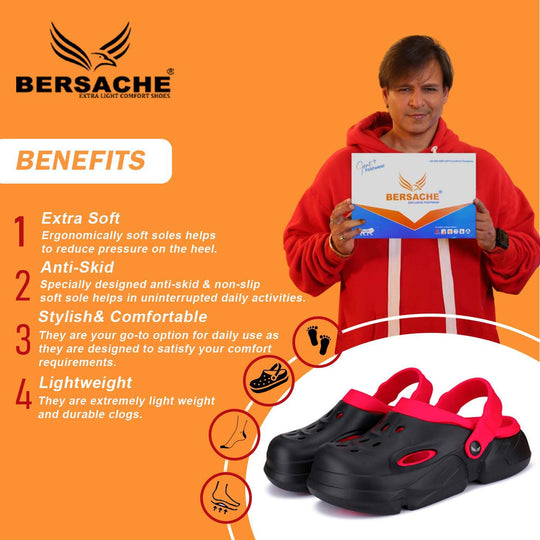 Bersache Extra Soft Classic Casual with  Regular wear with Ultra Soft & Flexibility Technology Clogs for Men's & Boy's red 6032