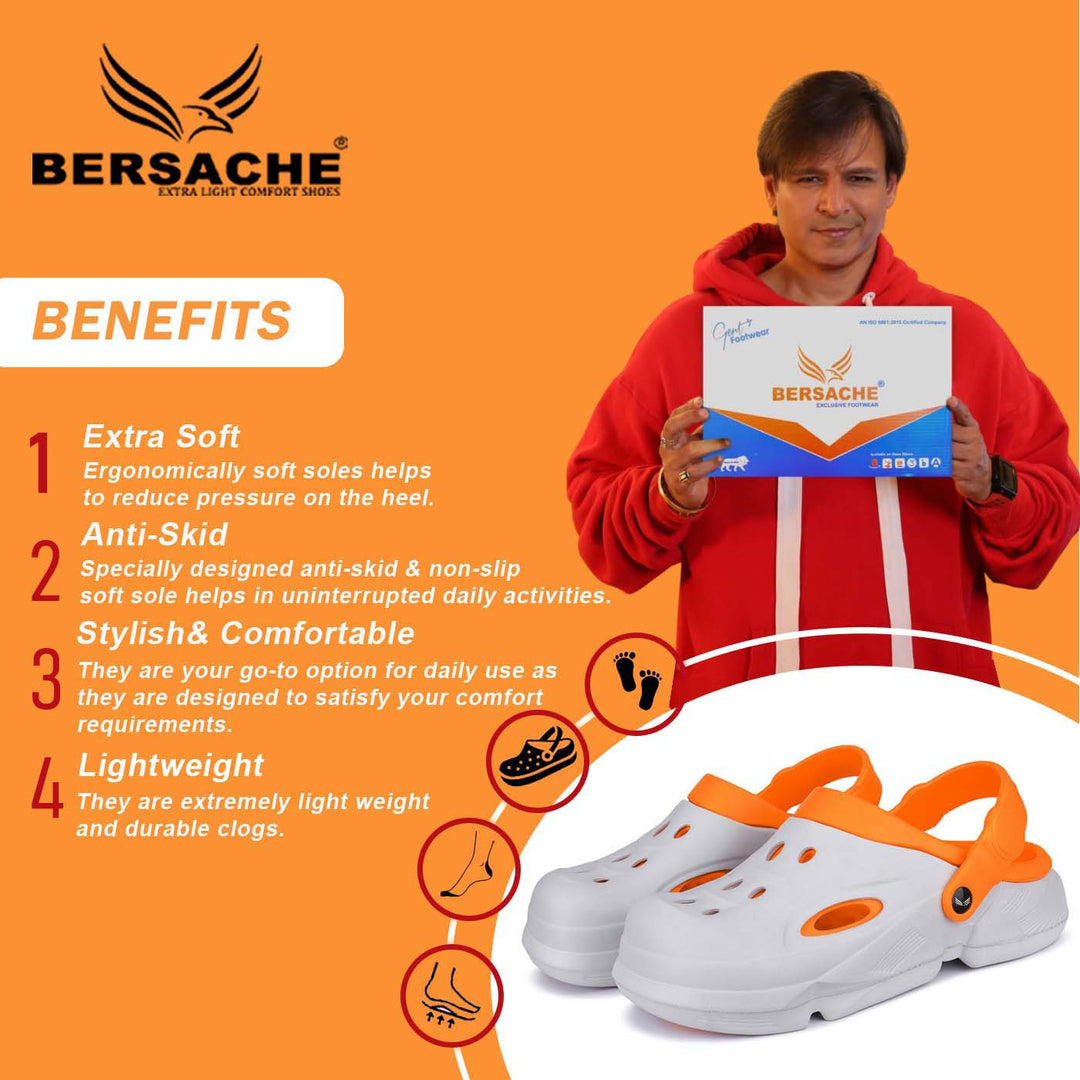 Bersache Extra Soft Classic Casual with  Regular wear with Ultra Soft & Flexibility Technology Clogs for Men's & Boy's -Orange 6034