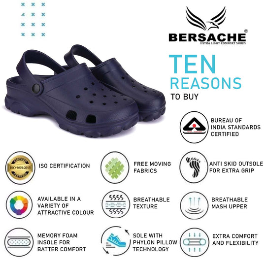 Bersache Extra Soft Classic Casual with  Regular wear with Ultra Soft & Flexibility Technology Clogs for Men's & Boy's 6035 Blue