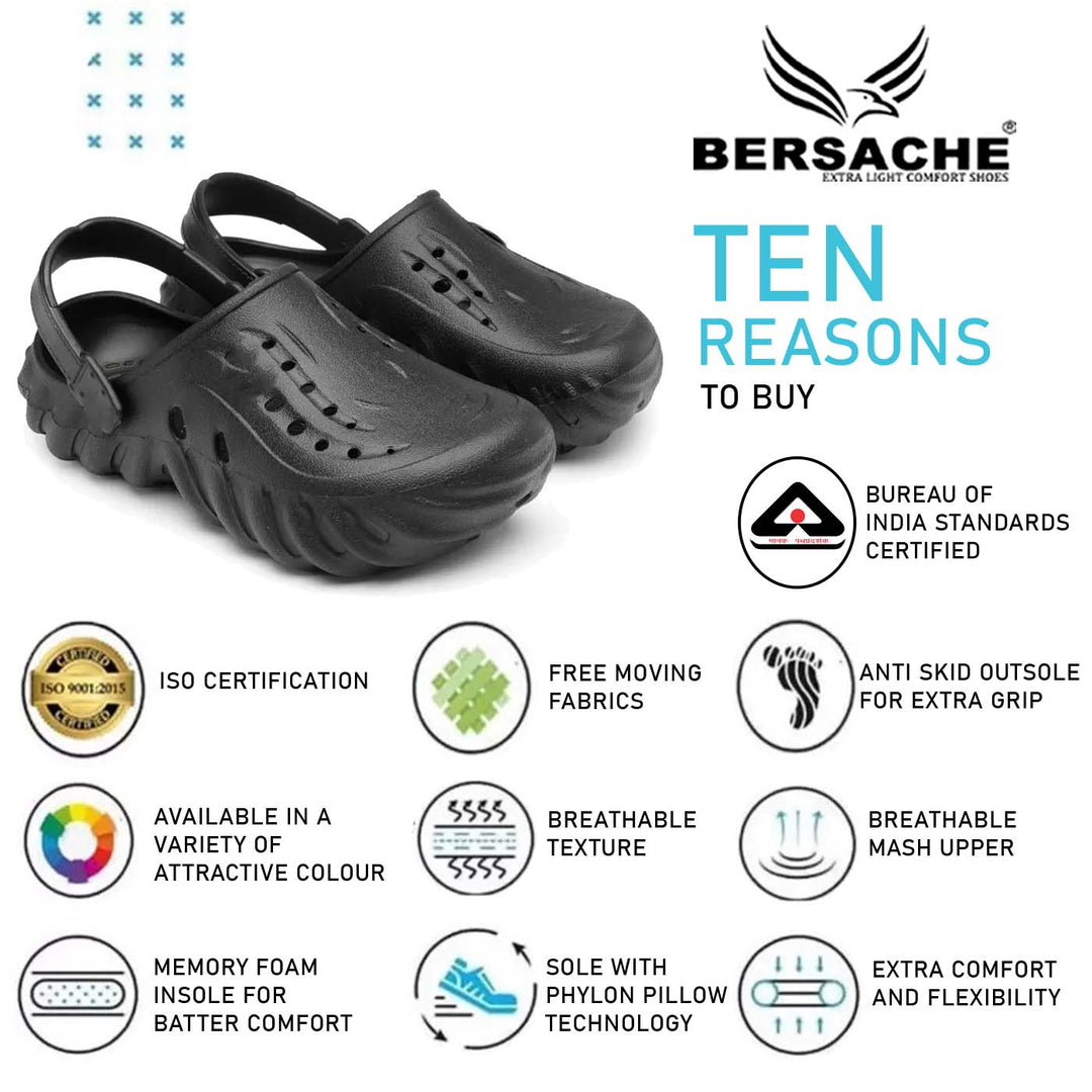 Bersache Extra Soft Classic Casual with  Regular wear with Ultra Soft & Flexibility Technology Clogs for Men's & Boy's 6039 (Black)