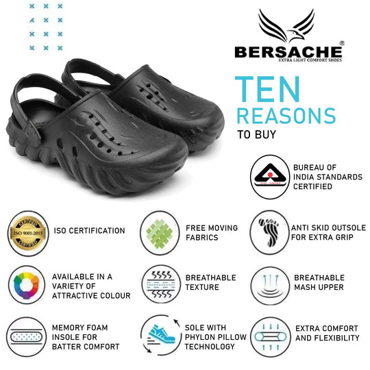 Bersache Extra Soft Classic Casual with  Regular wear with Ultra Soft & Flexibility Technology Clogs for Men's & Boy's 6039 (Black)