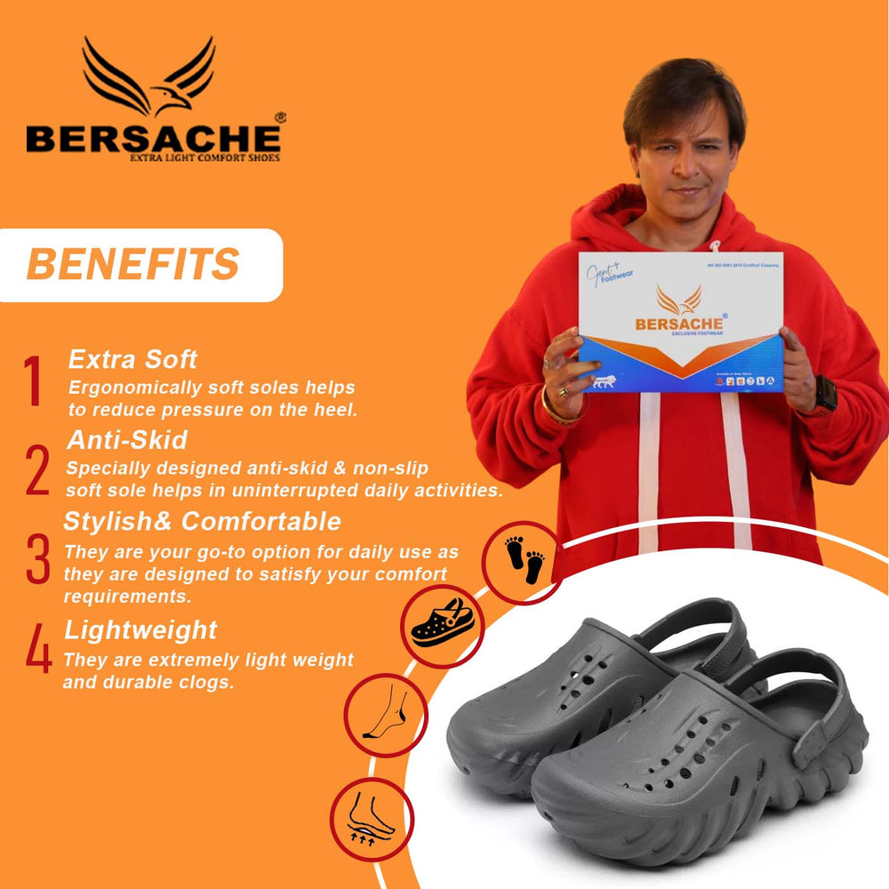 Bersache Extra Soft Classic Casual with  Regular wear with Ultra Soft & Flexibility Technology Clogs for Men's & Boy's 6040 (Grey)