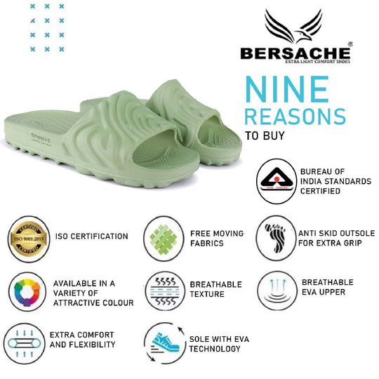 Bersache Extra Soft Classic Casual with Back Strap Regular wear with Ultra Soft & Flexibility Technology Flip-Flop for Men's/ Boy's-Green-6049