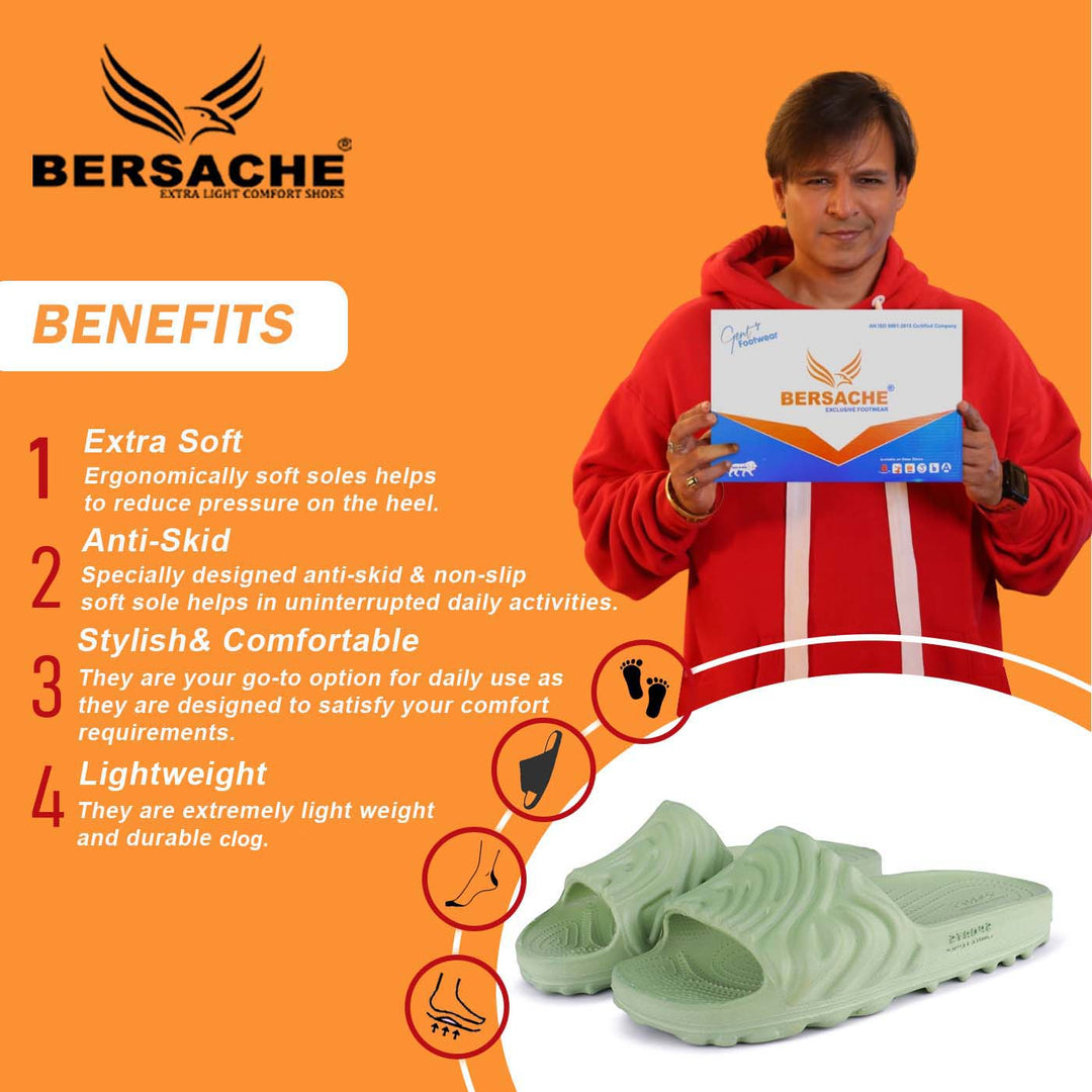 Bersache Extra Soft Classic Casual with  Regular wear with Ultra Soft & Flexibility Technology Clogs for Men's & Boy's 6049-Green