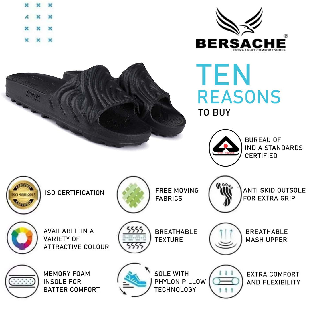 Bersache Extra Soft Classic Casual with Back Strap Regular wear with Ultra Soft & Flexibility Technology Flip-Flop for Men's/ Boy's 6050-Black