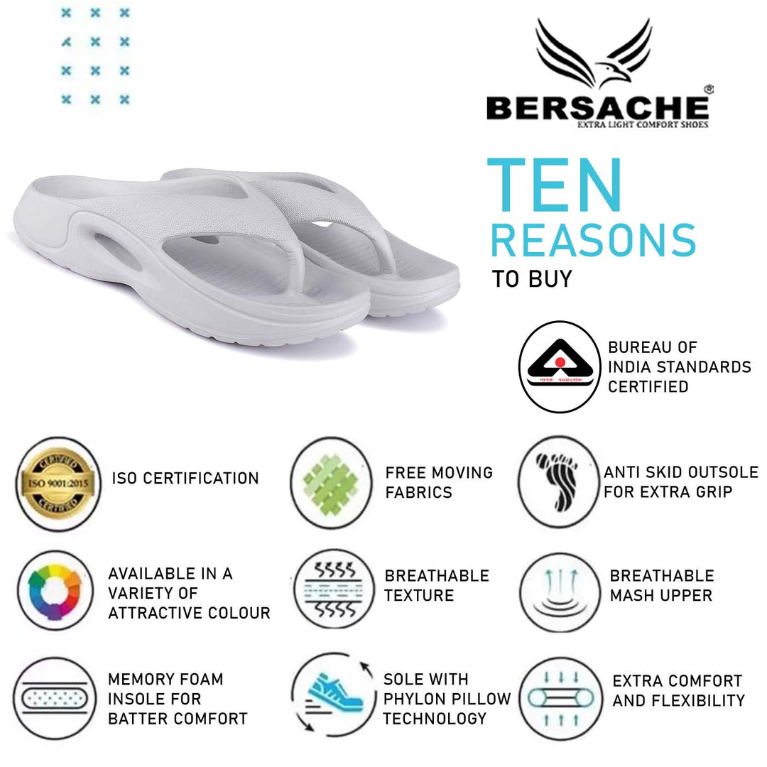 Bersache Extra Soft Classic Casual with Back Strap Regular wear with Ultra Soft & Flexibility Technology Flip-Flop for Men's/ Boy's 6057-White