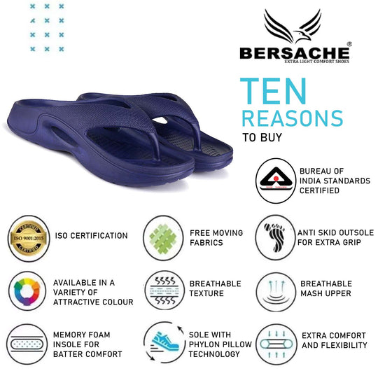 Bersache Extra Soft Classic Casual with Back Strap Regular wear with Ultra Soft & Flexibility Technology Flip-Flop for Men's/ Boy's 6060-Navy