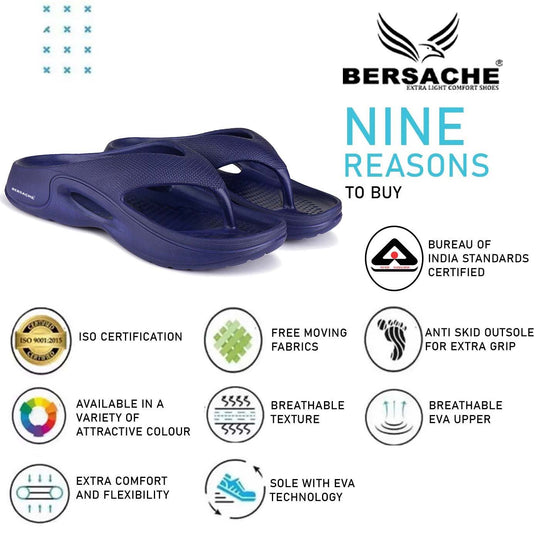 Bersache Extra Soft Classic Casual with Back Strap Regular wear with Ultra Soft & Flexibility Technology Flip-Flop for Men's/ Boy's navy 6060