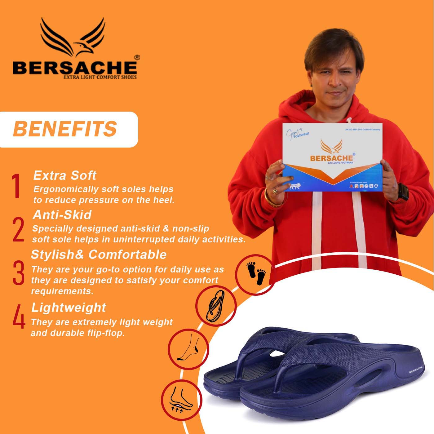 Bersache Extra Soft Classic Casual with Back Strap Regular wear with Ultra Soft & Flexibility Technology Flip-Flop for Men's/ Boy's-navy-6060