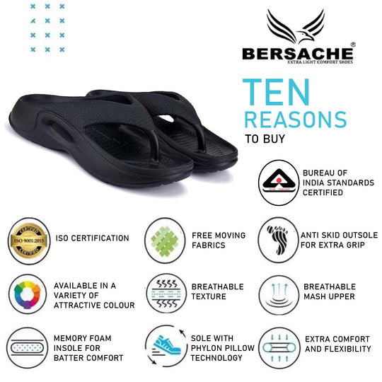 Bersache Extra Soft Classic Casual with Back Strap Regular wear with Ultra Soft & Flexibility Technology Flip-Flop for Men's/ Boy's 6061-Black