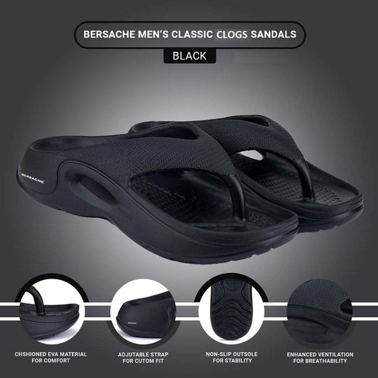 Bersache Extra Soft Classic Casual with Back Strap Regular wear with Ultra Soft & Flexibility Technology Flip-Flop for Men's/ Boy's-Black-6061