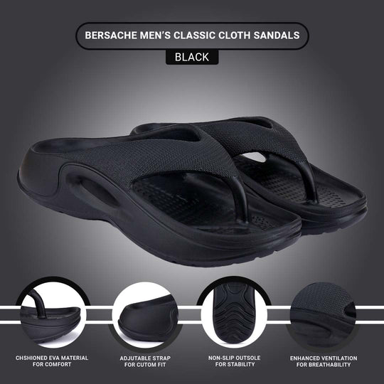 Bersache Extra Soft Classic Casual with Back Strap Regular wear with Ultra Soft & Flexibility Technology Flip-Flop for Men's/ Boy's 6061-Black