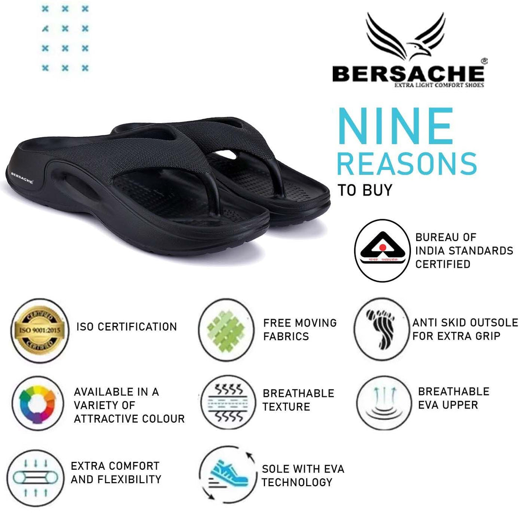 Bersache Extra Soft Classic Casual with Back Strap Regular wear with Ultra Soft & Flexibility Technology Flip-Flop for Men's/ Boy's-Black-6061