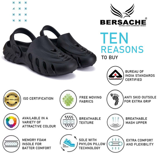 Bersache Extra Soft Classic Casual with Back Strap Regular wear with Ultra Soft & Flexibility Technology Flip-Flop for Men's/ Boy's 6063-Black