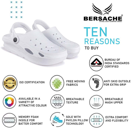 Bersache Extra Soft Classic Casual with Back Strap Regular wear with Ultra Soft & Flexibility Technology Flip-Flop for Men's/ Boy's 6064-White