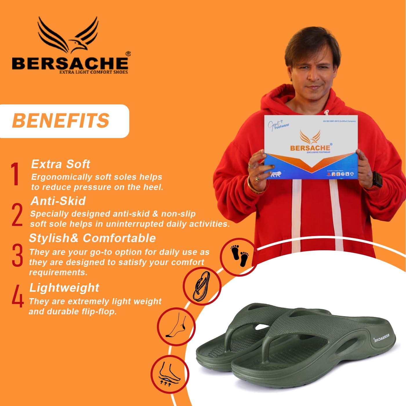 Bersache Extra Soft Classic Casual with Back Strap Regular wear with Ultra Soft & Flexibility Technology Flip-Flop for Men's/ Boy's-Green-6065.