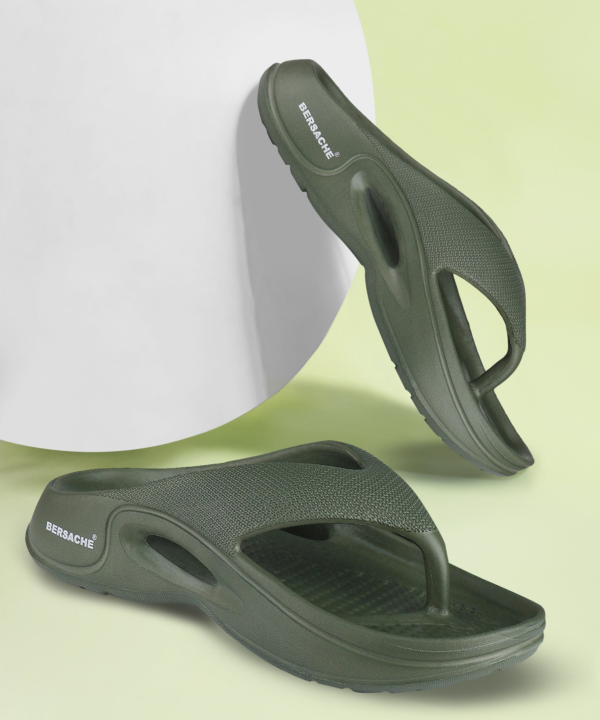 Bersache Extra Soft Classic Casual with Back Strap Regular wear with Ultra Soft & Flexibility Technology Flip-Flop for Men's/ Boy's 6065-Green