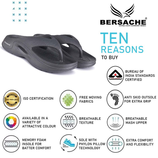 Bersache Extra Soft Classic Casual with Back Strap Regular wear with Ultra Soft & Flexibility Technology Flip-Flop for Men's/ Boy's 6066-Gray