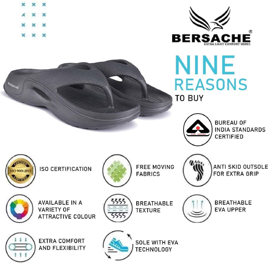 Bersache Extra Soft Classic Casual with Back Strap Regular wear with Ultra Soft & Flexibility Technology Flip-Flop for Men's/ Boy's-Grey 6066