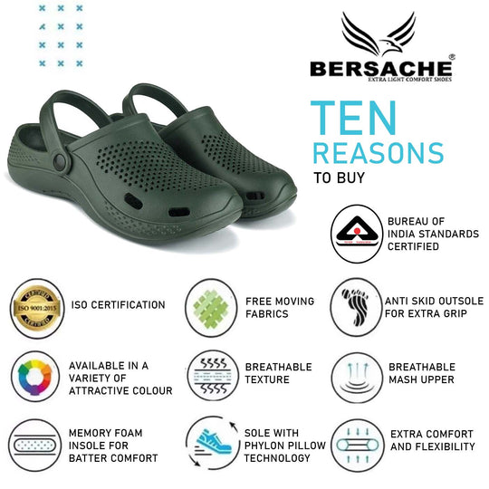 Bersache Extra Soft Classic Casual with Back Strap Regular wear with Ultra Soft & Flexibility Technology Flip-Flop for Men's/ Boy's 6068-Green