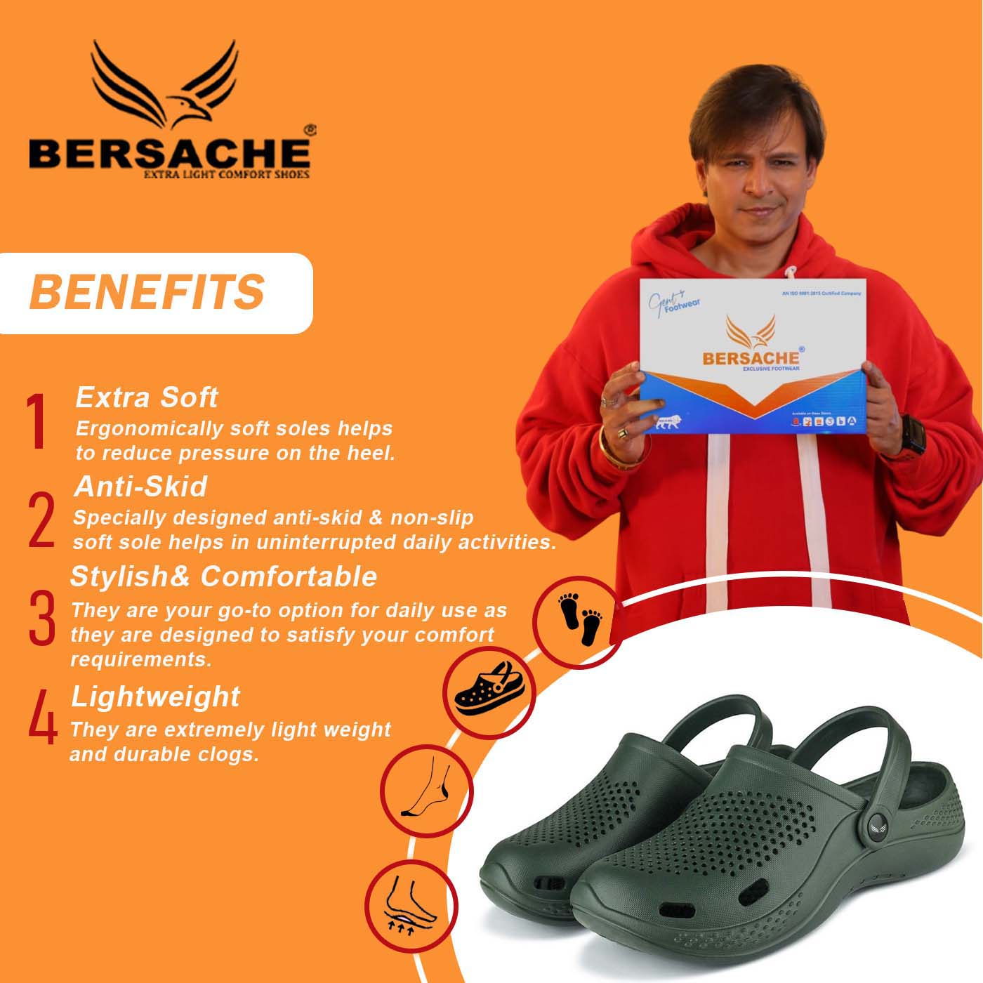 Bersache Extra Soft Classic Casual with  Regular wear with Ultra Soft & Flexibility Technology Clogs for Men's & Boy's -Green -6068