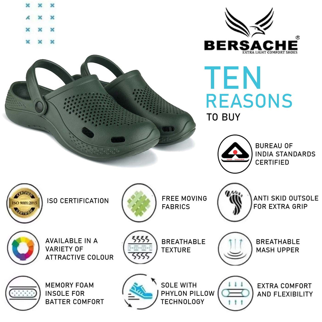 Bersache Extra Soft Classic Casual with  Regular wear with Ultra Soft & Flexibility Technology Clogs for Men's & Boy's 6068-Green