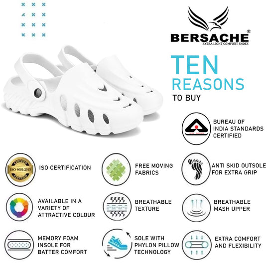 Bersache Extra Soft Classic Casual with Back Strap Regular wear with Ultra Soft & Flexibility Technology Flip-Flop for Men's/ Boy's 6069-White