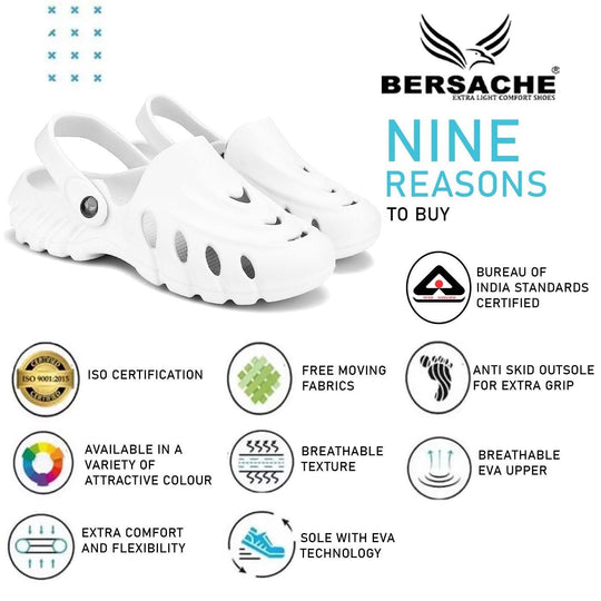 Bersache Extra Soft Classic Casual with Back Strap Regular wear with Ultra Soft & Flexibility Technology Flip-Flop for Men's/ Boy's-White-6069