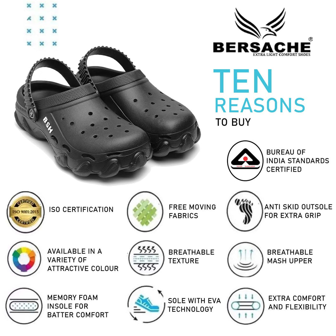 Bersache Extra Soft Classic Casual with  Regular wear with Ultra Soft & Flexibility Technology Clog for Men's & Boy's (6087 Black)