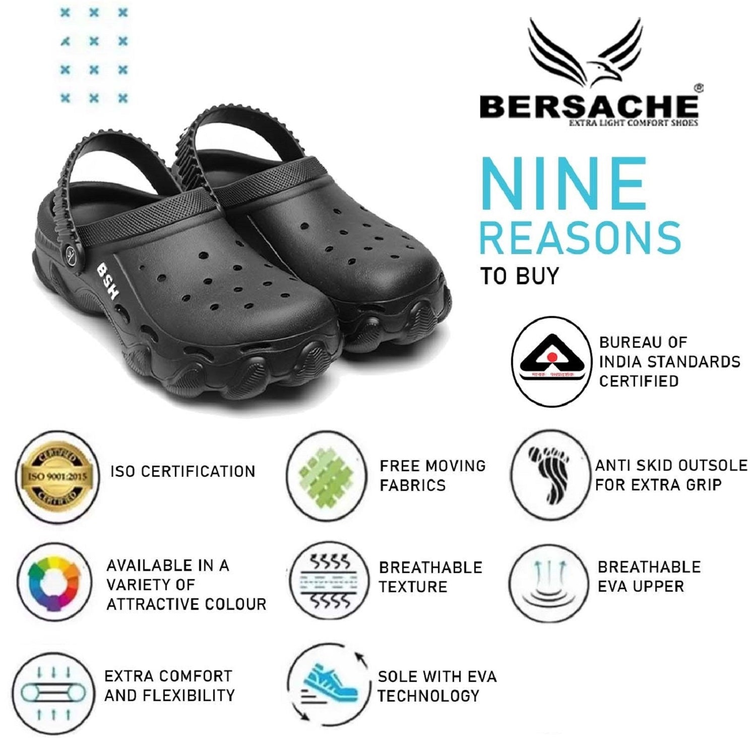 Bersache Extra Soft Classic Casual with  Regular wear with Ultra Soft & Flexibility Technology Clog for Men's & Boy's Black 6087