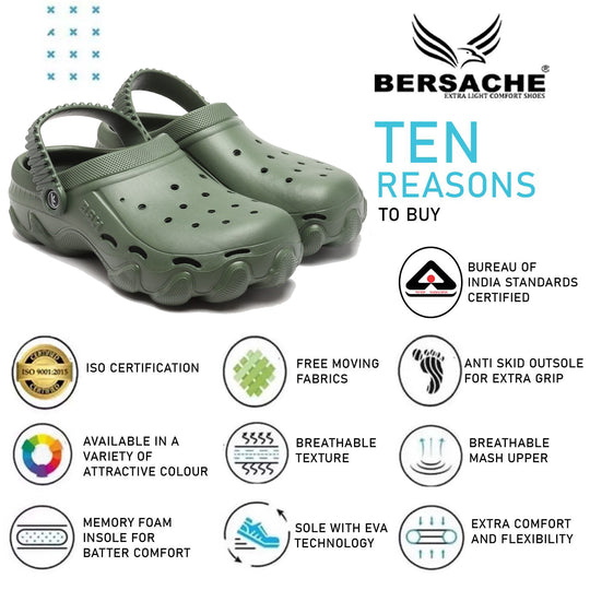 Bersache Extra Soft Classic Casual with  Regular wear with Ultra Soft & Flexibility Technology Clog's for Men's & Boy's (6088-Green)