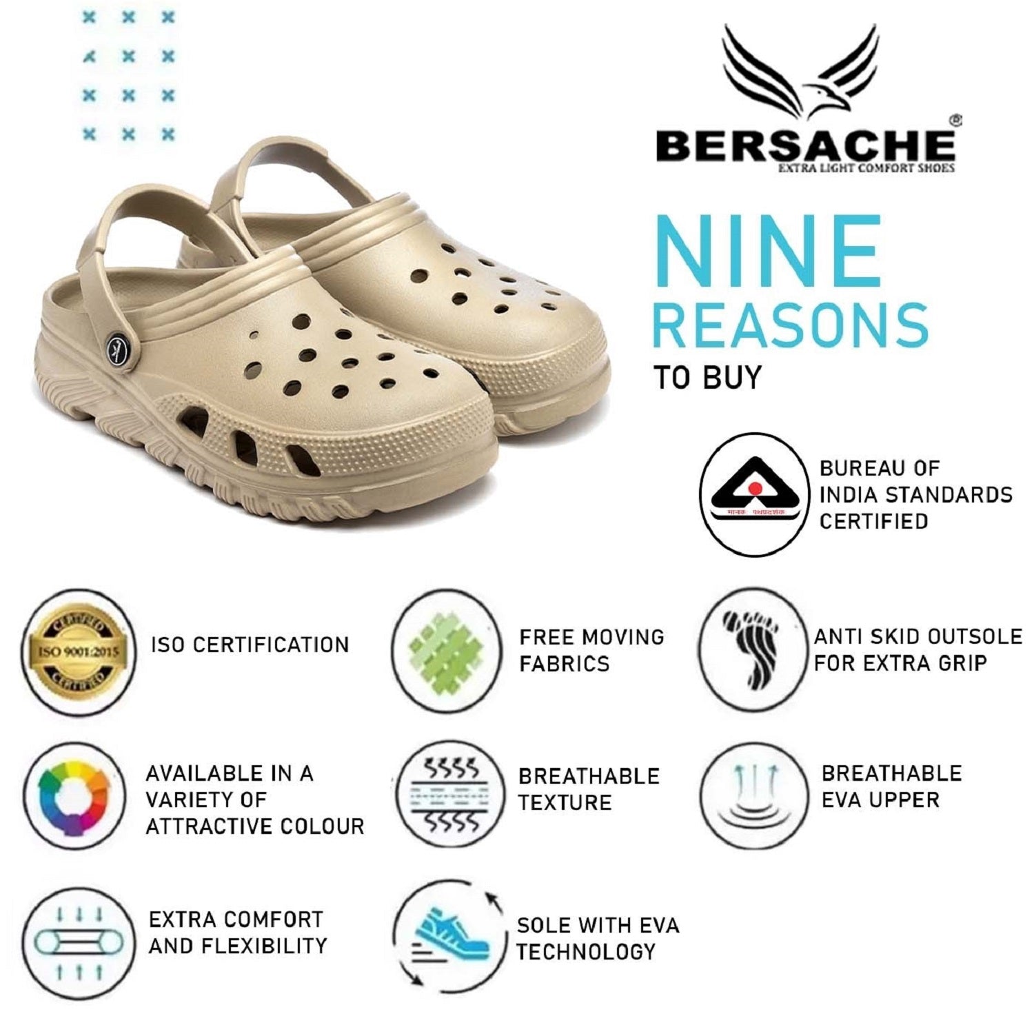 Bersache Extra Soft Classic Casual with  Regular wear with Ultra Soft & Flexibility Technology Clog's  for Men's & Boy's -Beige-6091