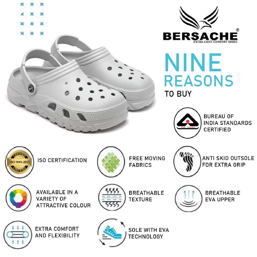 Bersache Extra Soft Classic Casual with  Regular wear with Ultra Soft & Flexibility Technology Clog's for Men's & Boy's-Grey-6092