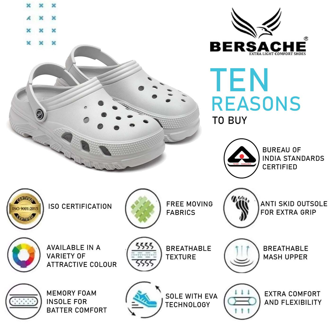 Bersache Extra Soft Classic Casual with  Regular wear with Ultra Soft & Flexibility Technology Clog's for Men's & Boy's (6092-Grey)