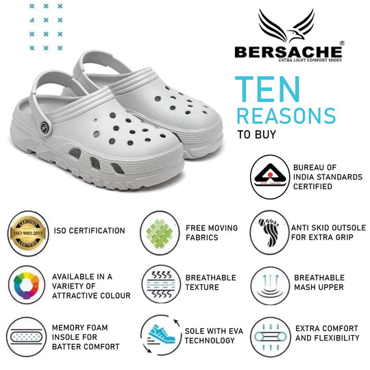 Bersache Extra Soft Classic Casual with  Regular wear with Ultra Soft & Flexibility Technology Clog's for Men's & Boy's (6092-Grey)