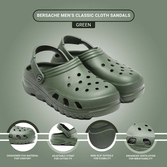 Bersache Extra Soft Classic Casual with  Regular wear with Ultra Soft & Flexibility Technology Clog's for Men's & Boy's (6093-Green)