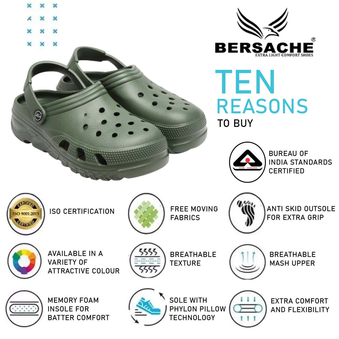 Bersache Extra Soft Classic Casual with  Regular wear with Ultra Soft & Flexibility Technology Clog's for Men's & Boy's (6093-Green)