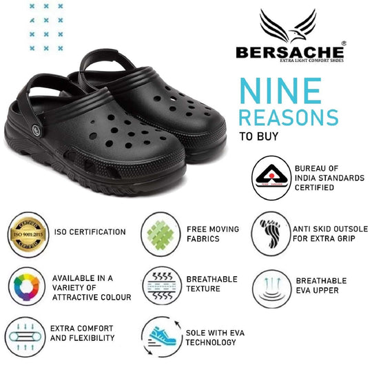 Bersache Extra Soft Classic Casual with  Regular wear with Ultra Soft & Flexibility Technology Clog's for Men's & Boy's-Black-6094