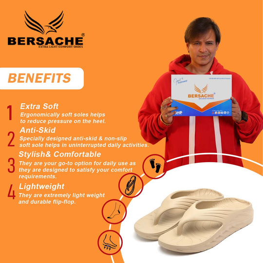 Bersache Extra Soft Classic Casual with  Regular wear with Ultra Soft & Flexibility Technology Flip Flop for Men's & Boy's (6095-Beige)